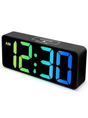 Digital Alarm Clock Large Display Big Numbers RGB Dimmable Loud USB Clock